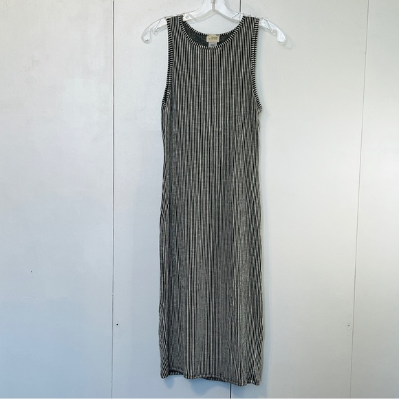 Caution To The Wind Vertical Stripe Sleeveless Bodycon Midi Dress L Black White - Picture 1 of 9